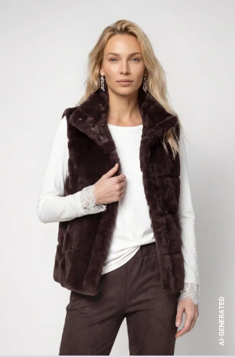 Monari Black Coffee Faux Fur Vest