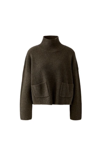 Oui Taupe Melange Funnel Neck Jumper