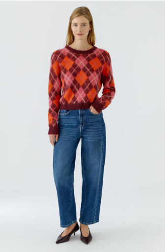 Oui Pink & Orange Argyle Jumper