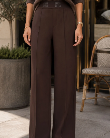 Oui Lacy Chocolate Brown Trousers