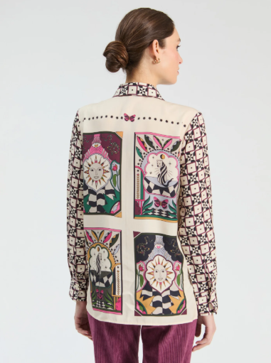 Vilagallo Cream Geometric Blouse