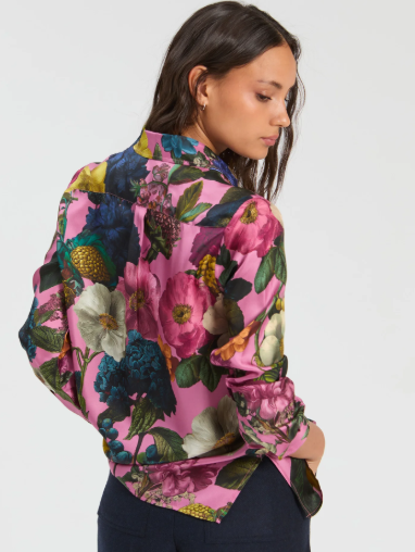 Vilagallo Pink Floral Print Silk Shirt