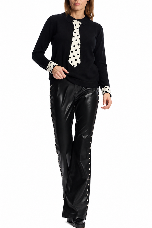 Leo & Ugo Polka Dot Tie Detail Knit Top