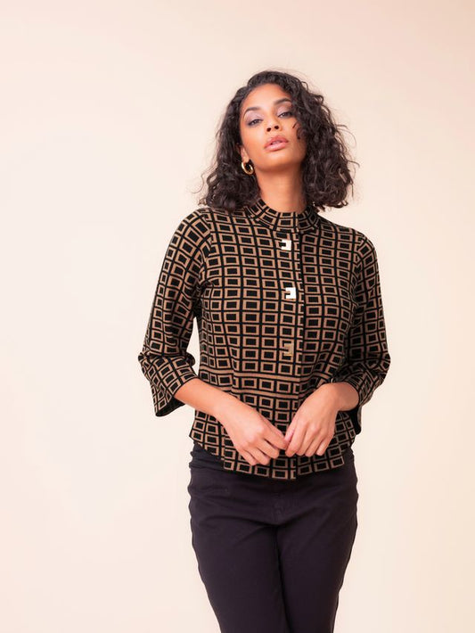 Alison Sheri Geometric Print Knit Jacket
